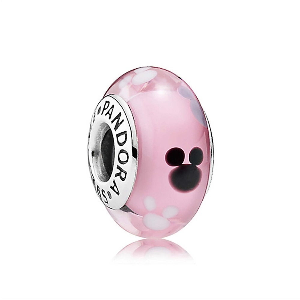 Two Pandora Mickey Mouse Pink Murano Beads (Pair)